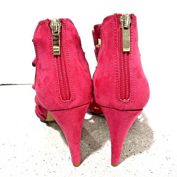 Kelly & Katie Zilama Hot Pink Faux Suede High Heel Sandals Back Zip Shoes 8.5MU - Picture 3 of 9